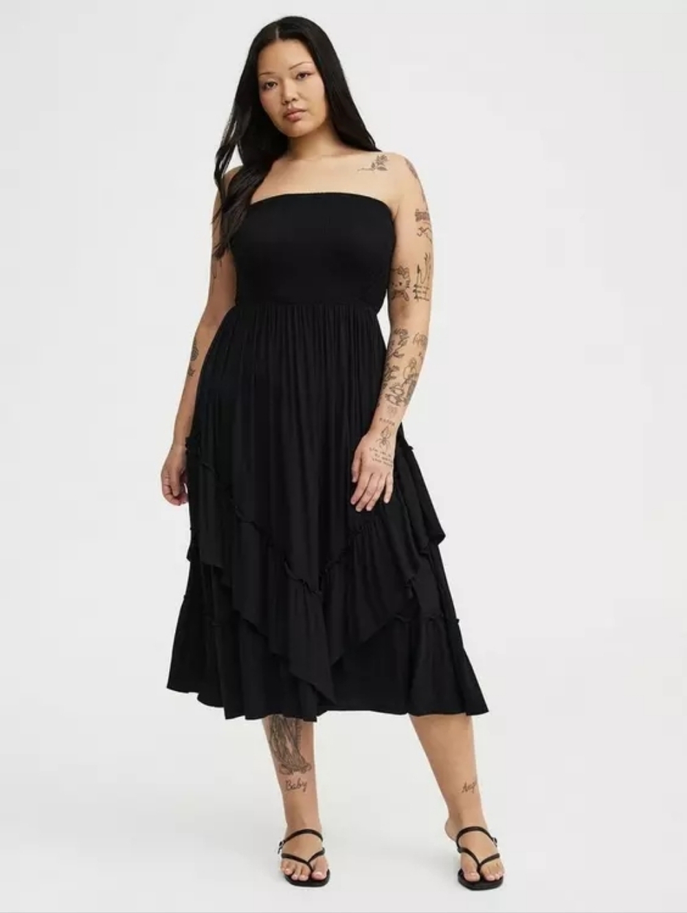 Torrid Strapless Black Smocked Tube Ruffle Midi Dress Size 0X Nwt